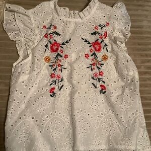 SHEIN White Floral Embroidered Blouse